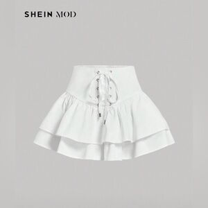NEW SHEIN White Lace-Up Ruffle Hem Skort Size L NWOT